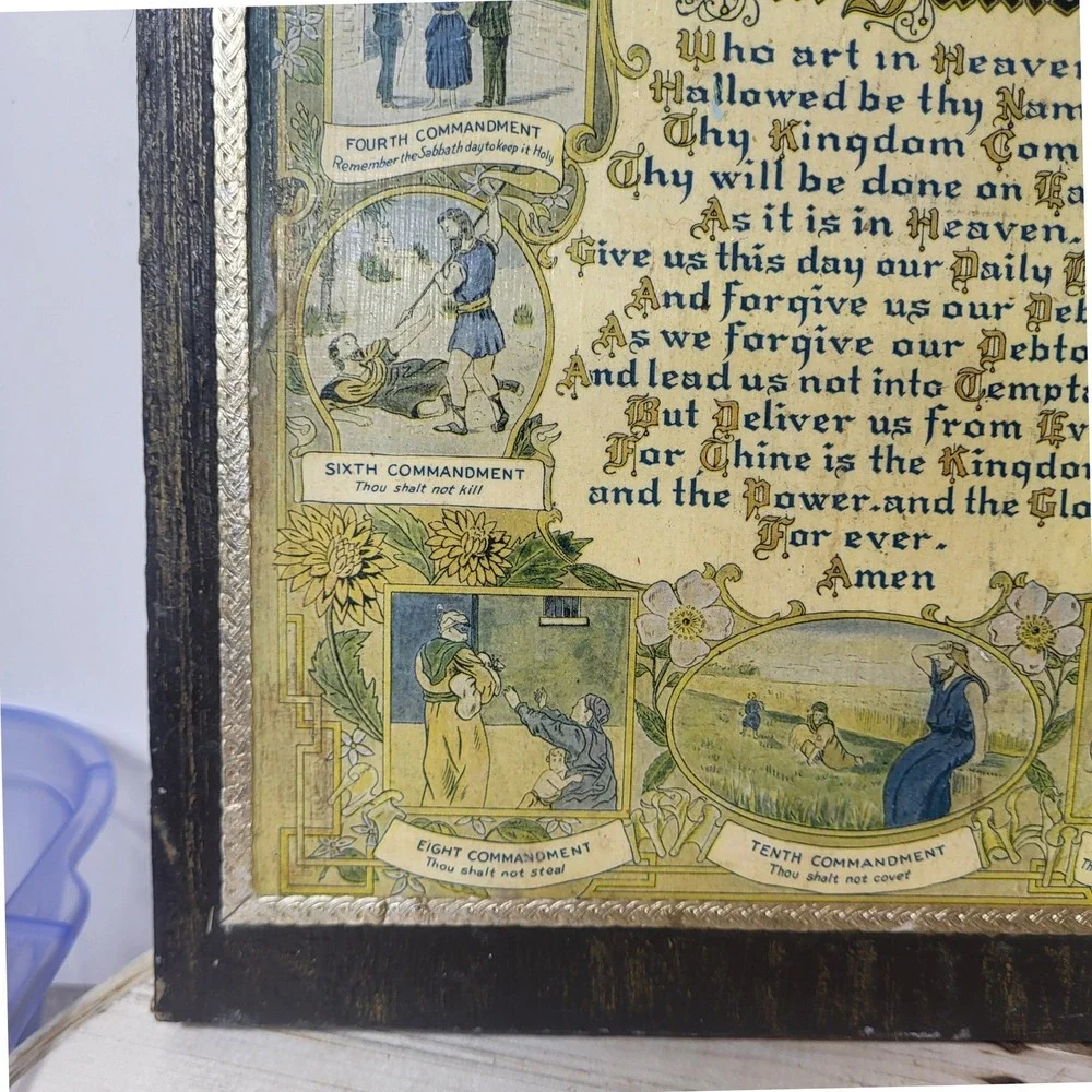 Vintage 1925 Wilson Chemical Co Tyrone PA Lords Prayer Ten Commandments Plaque
